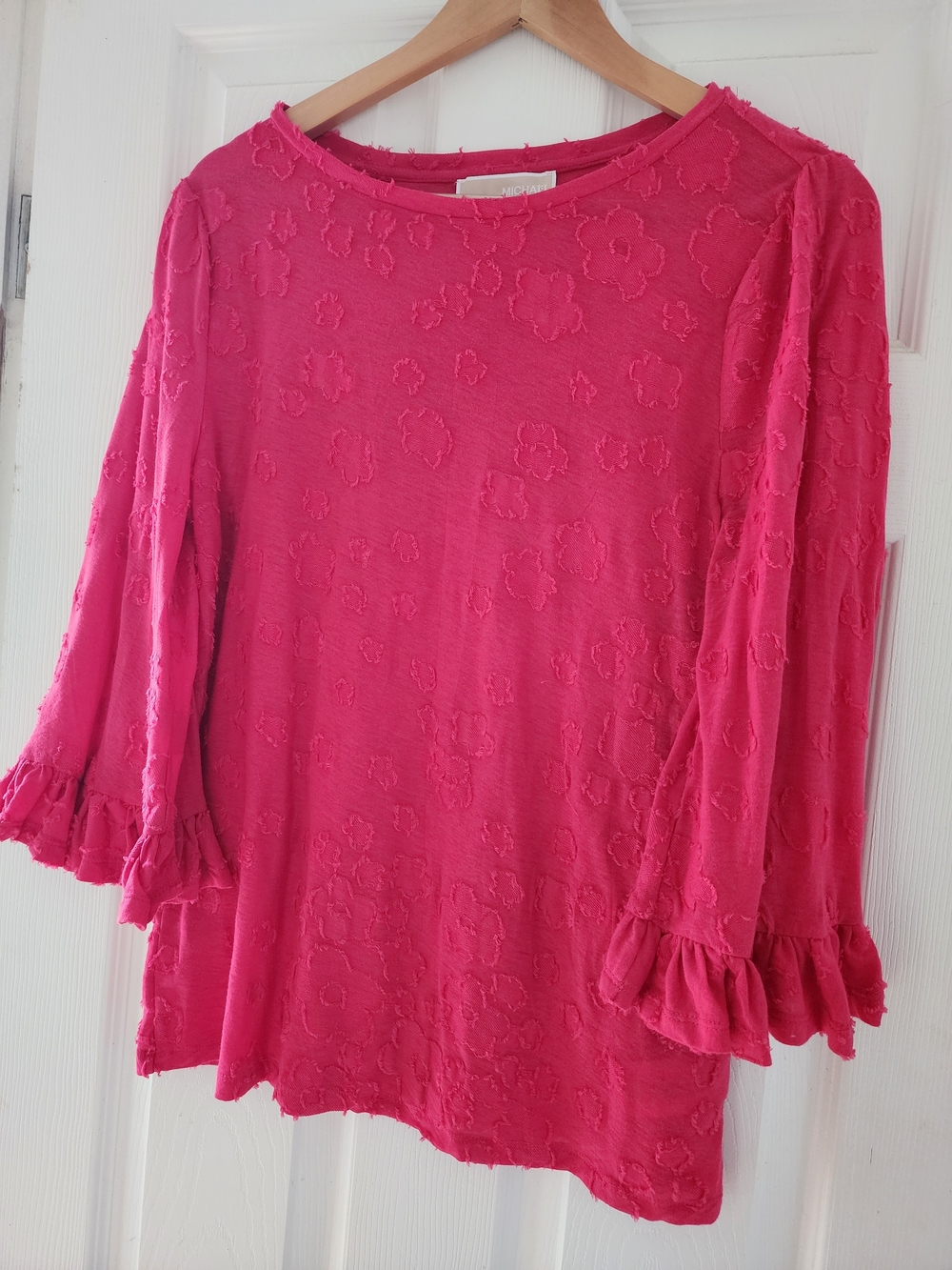 Michael Kors Textured Ruffle Sleeve Tunic - Bright Pink